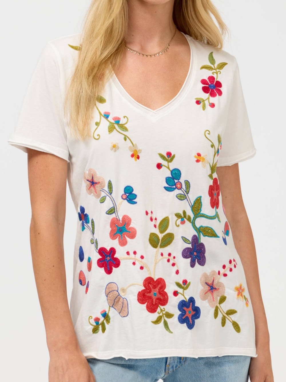 NWT Johnny Was Estrella Everyday Tee Floral Embroidered V-Neck Shirt XL